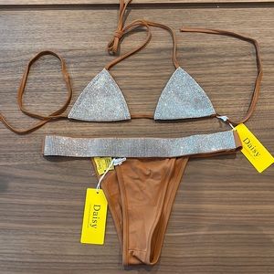 Brand new 2 piece stripper set. Brown and silver crystal
